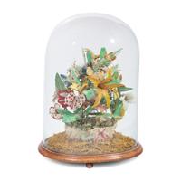 A Victorian Glass-Domed Featherwork Whimsy