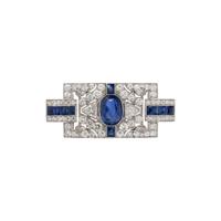 UNHEATED BURMESE SAPPHIRE AND DIAMOND BROOCH