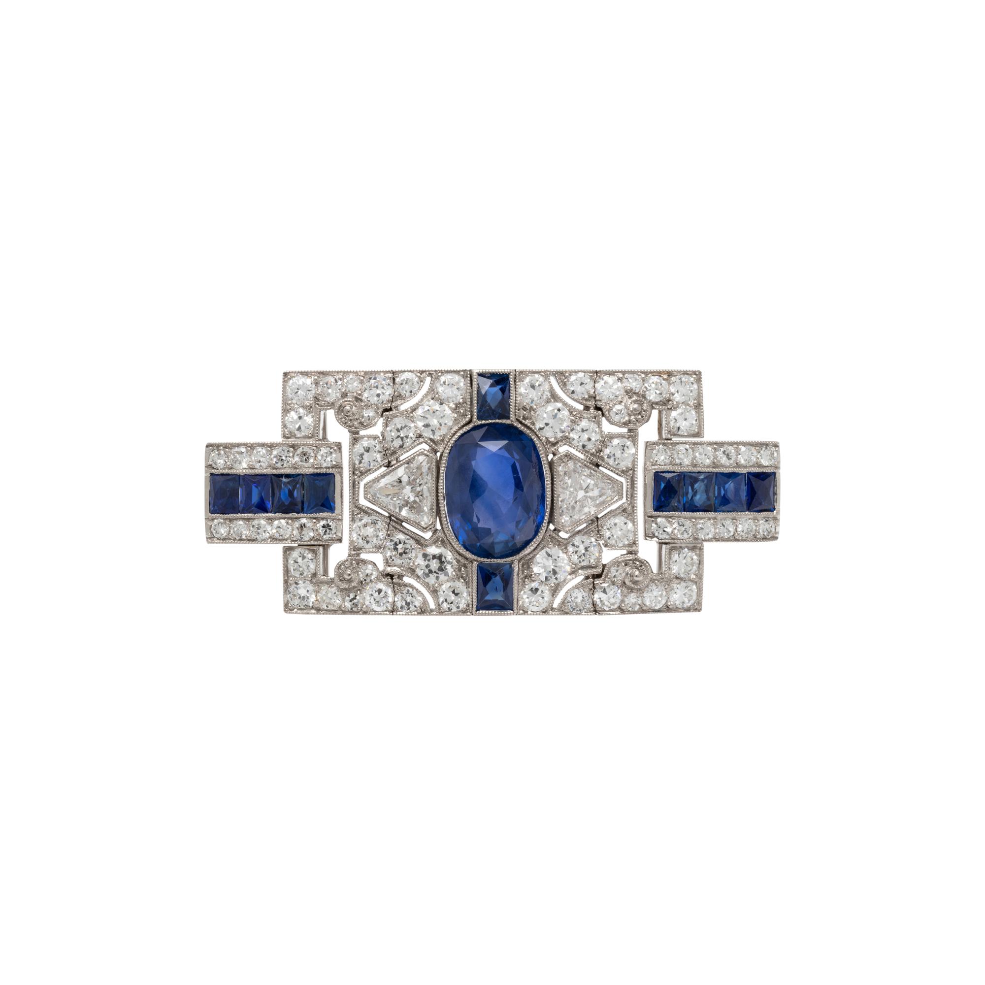 UNHEATED BURMESE SAPPHIRE AND DIAMOND BROOCH