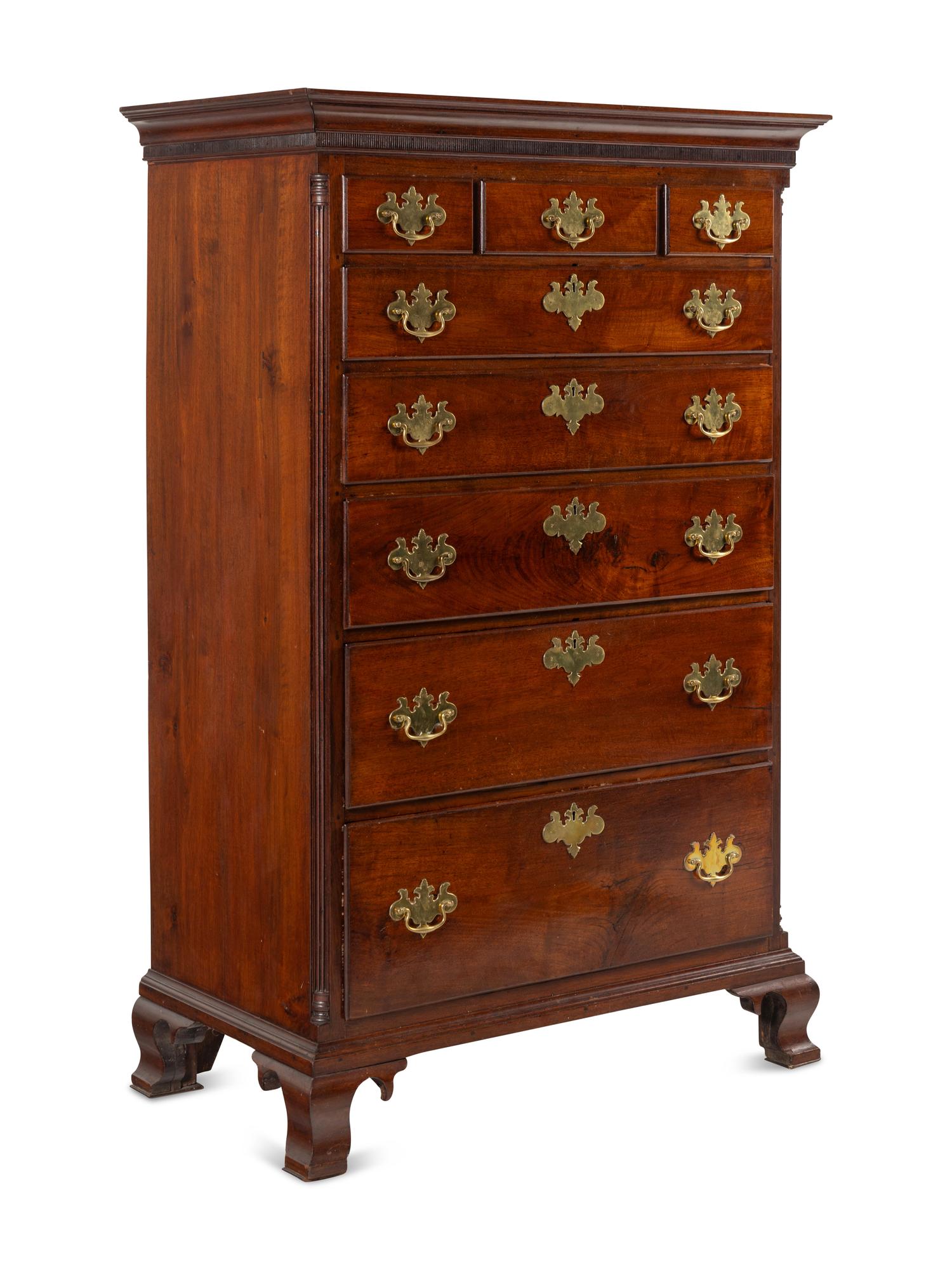 A Chippendale Figured Mahogany Tall Chest of Drawers