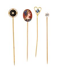 A Collection of Antique Yellow Gold and Goldtone Stickpins, 4.30 dwts.