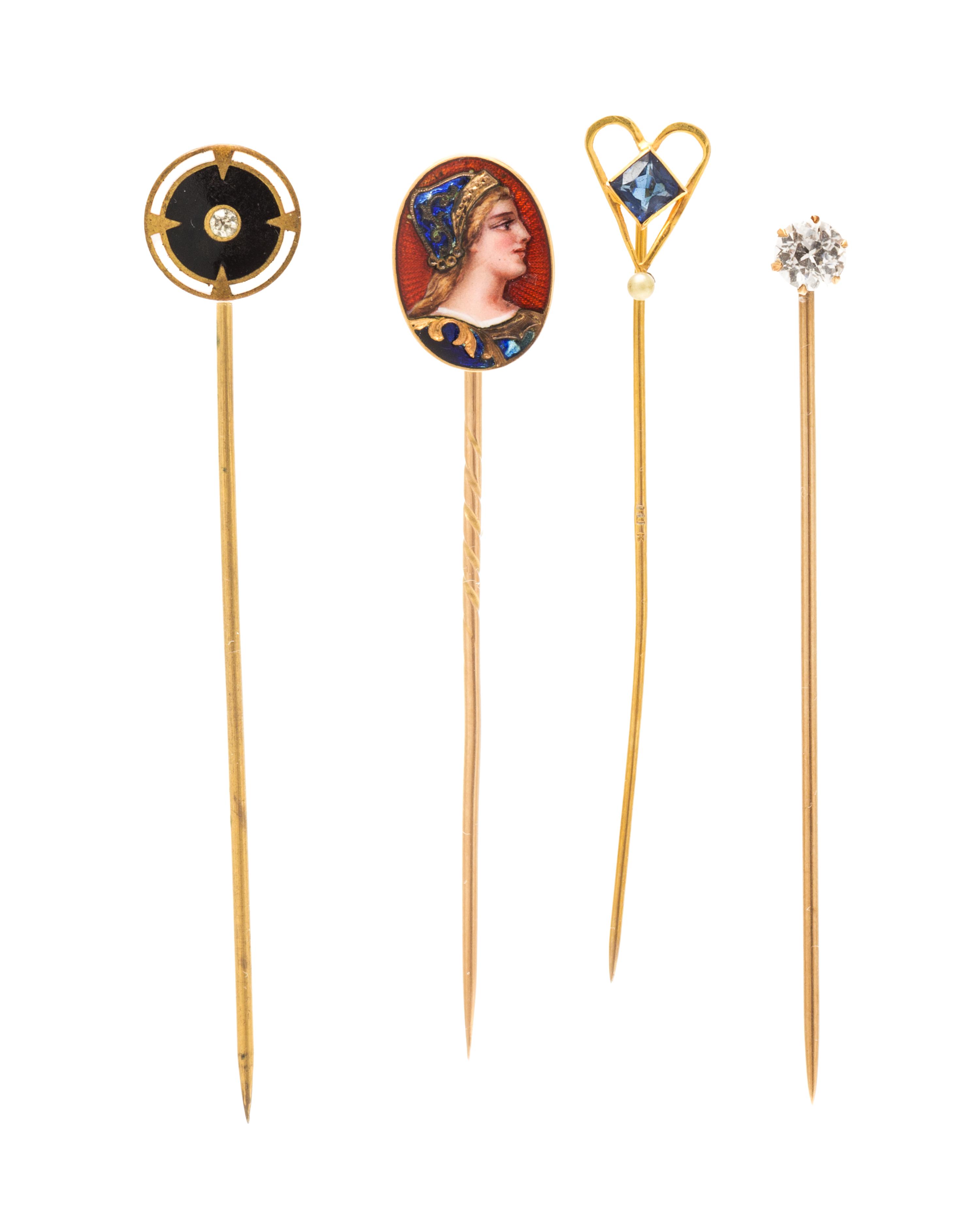 A Collection of Antique Yellow Gold and Goldtone Stickpins, 4.30 dwts.