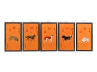 A Set of Ten Framed Chinese Porcelain Plaques Depicting the Emperor's Dogs