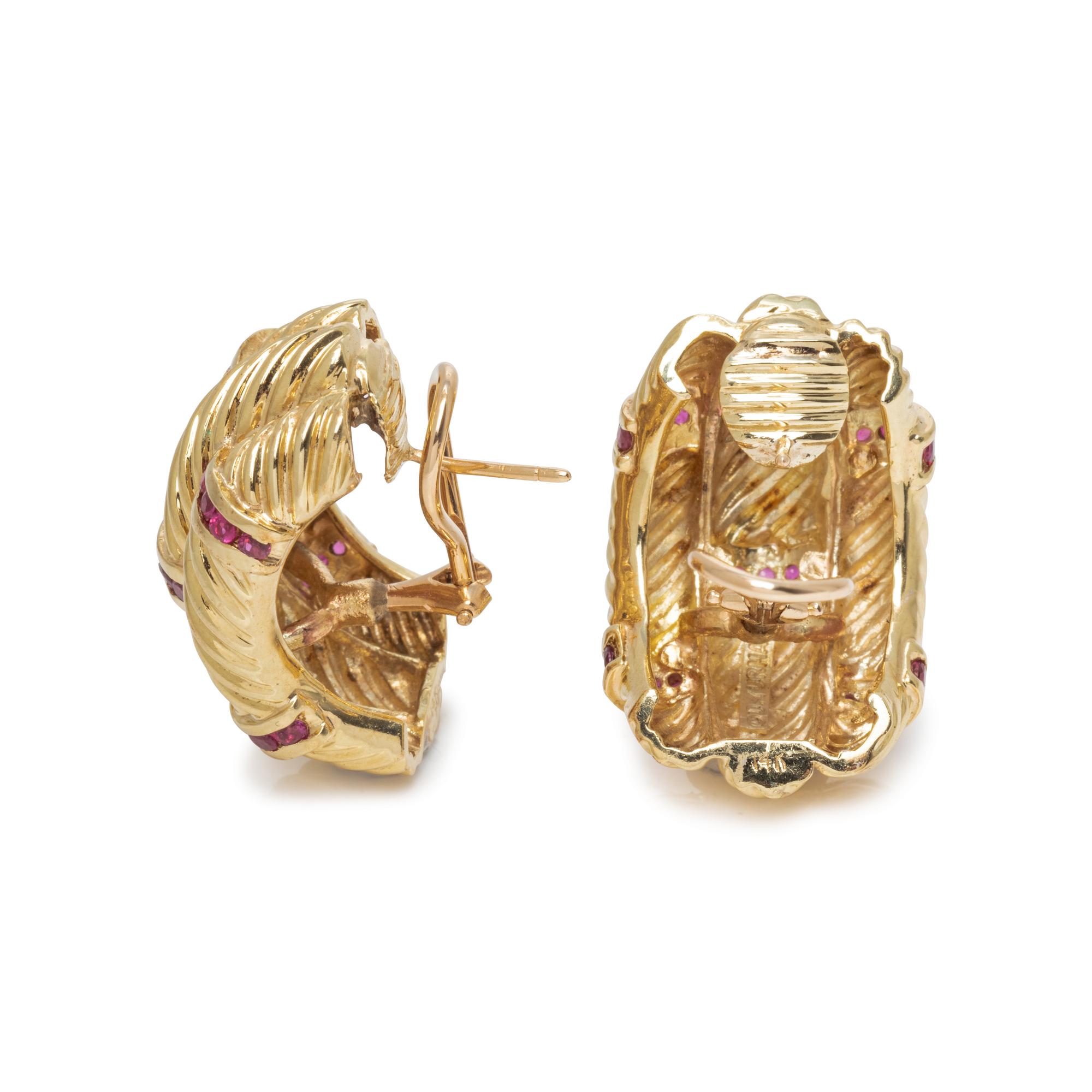 DAVID YURMAN, YELLOW GOLD AND RUBY EARCLIPS