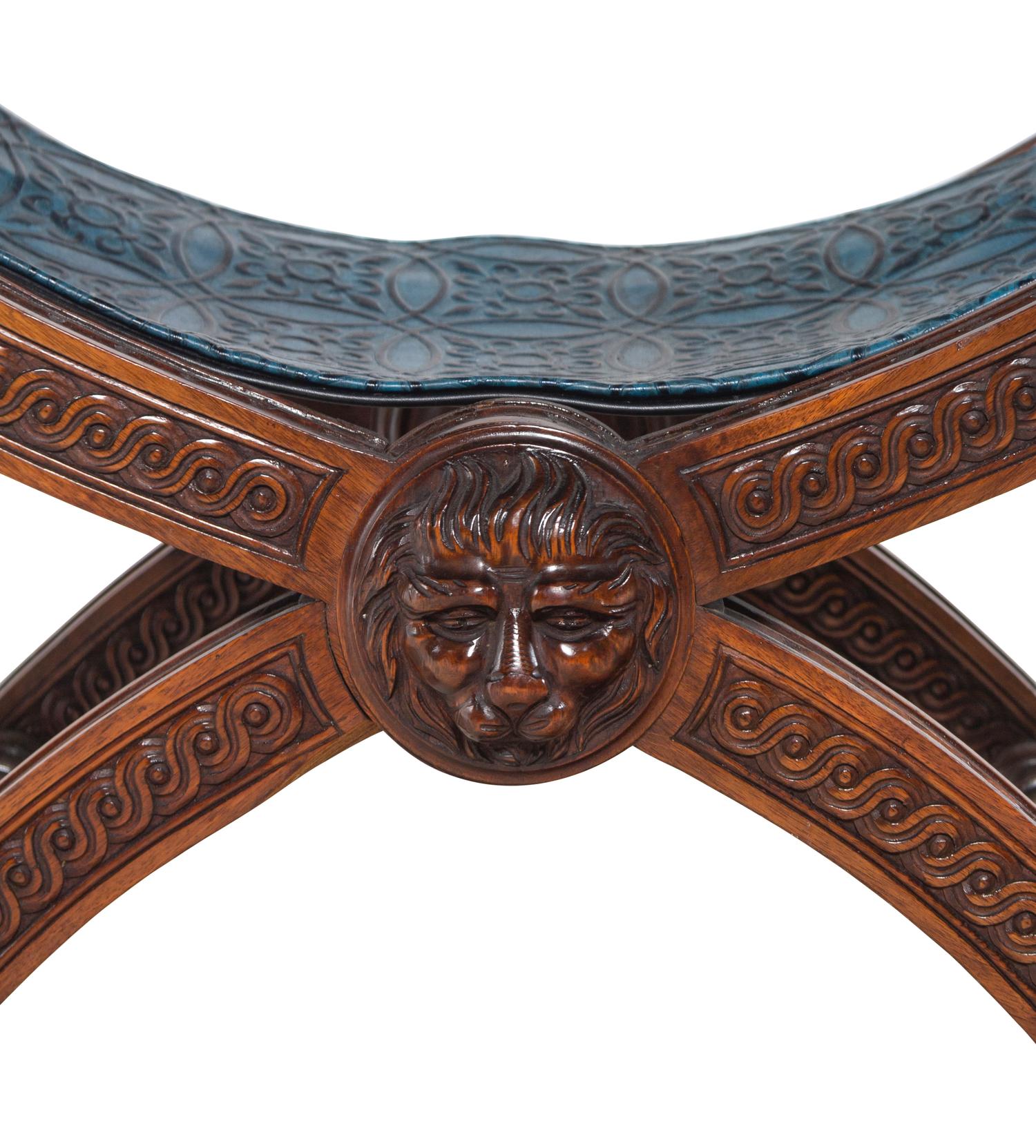 A Pair of Baroque Style Carved Walnut Stools