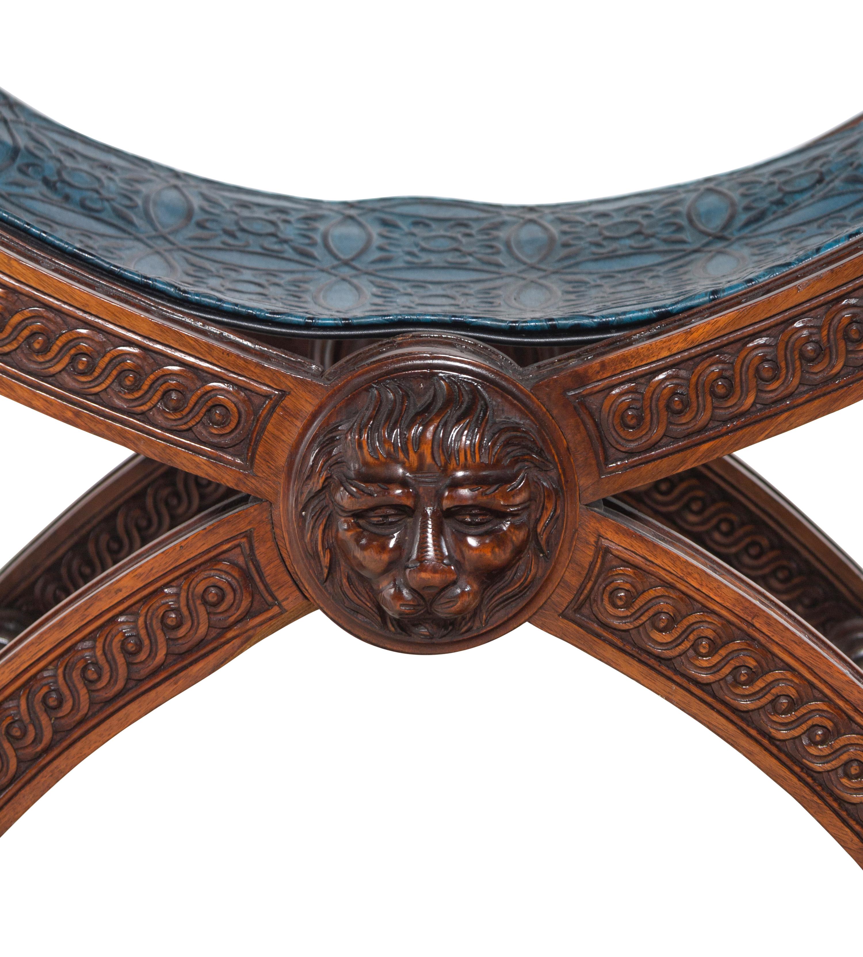 A Pair of Baroque Style Carved Walnut Stools