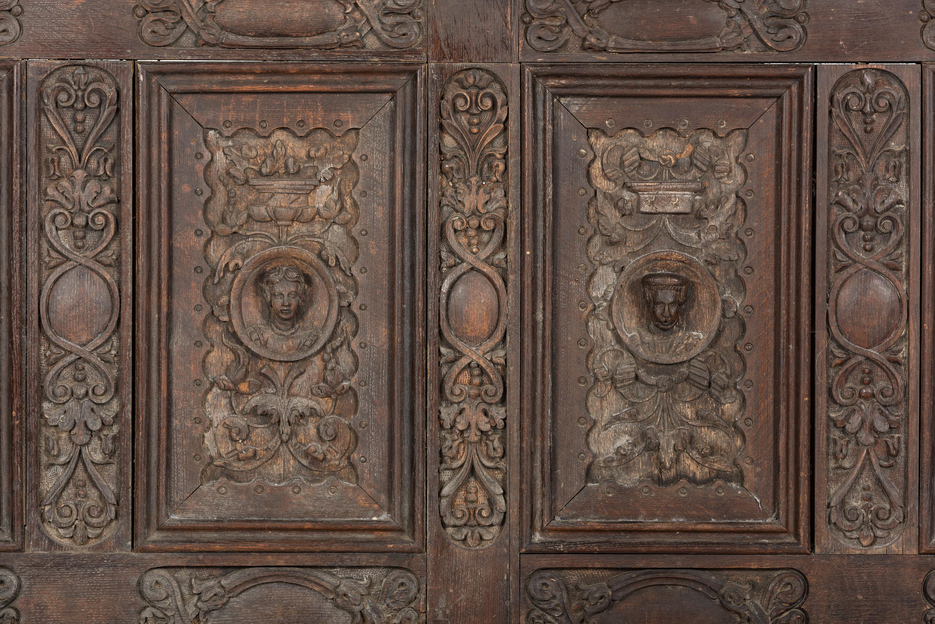 An English Carved Oak Architectural Wall Panel