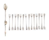 An Early Gorham Silver Olive Spoon and Seafood Forks