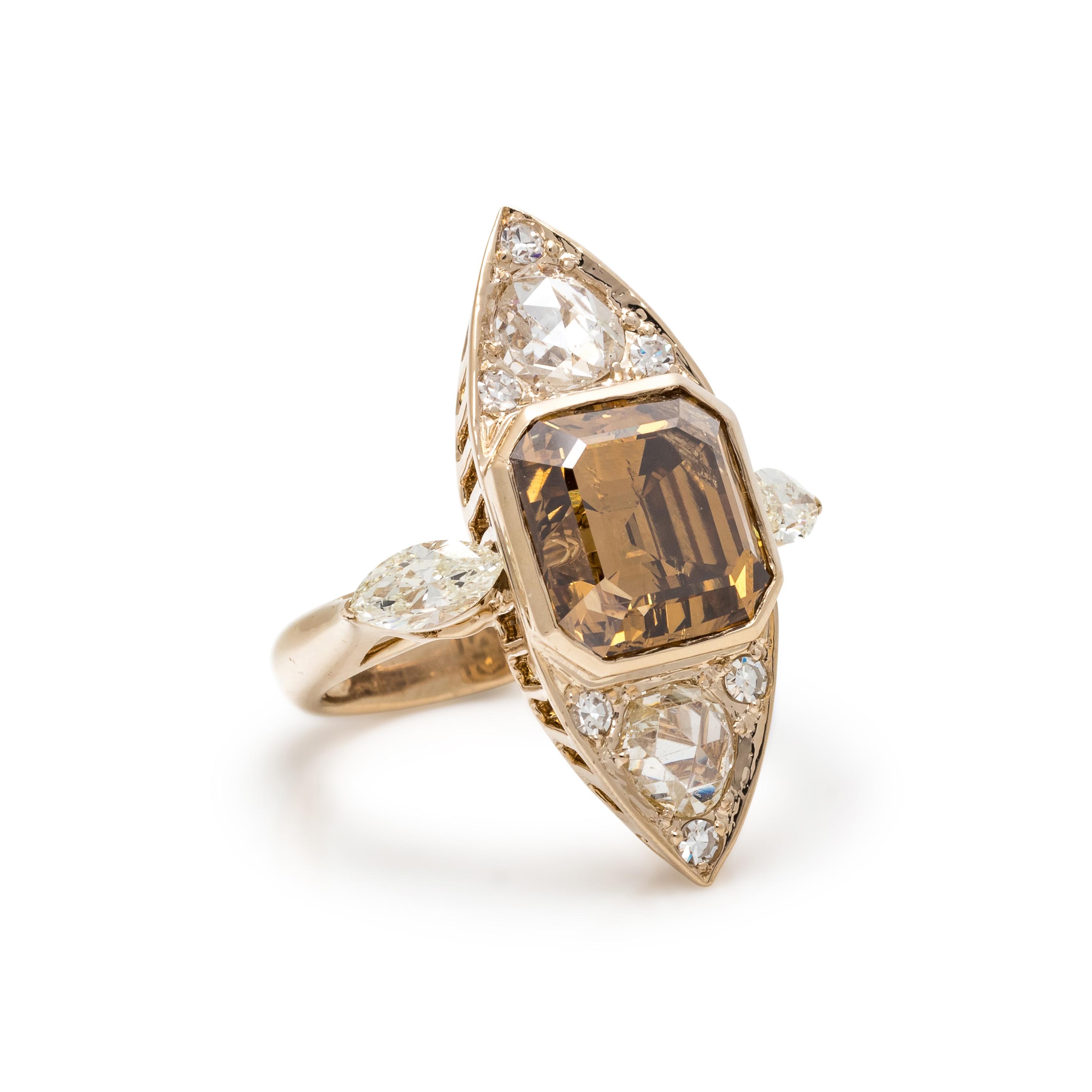 FANCY DEEP BROWN-YELLOW DIAMOND AND DIAMOND RING
