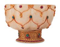 A Tibetan Style Gilt Filigree, Ruby and Emerald Mounted Rock Crystal Bowl