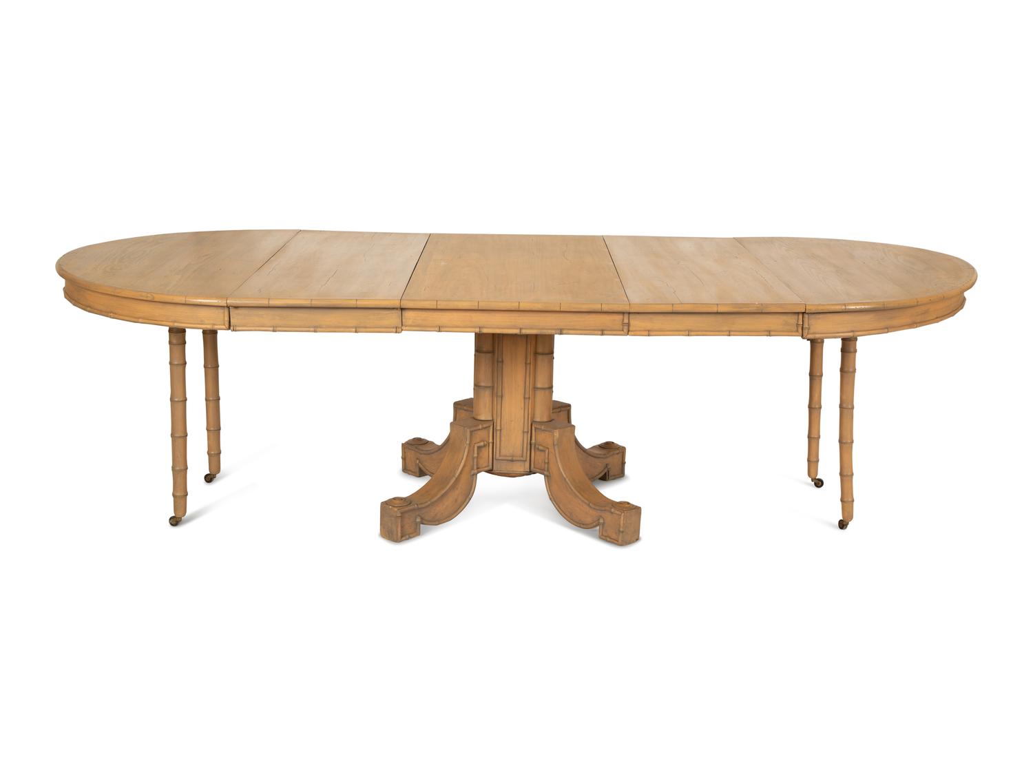 A Painted Pine Oval Dining Table with Faux Bamboo Carving — 20th Century