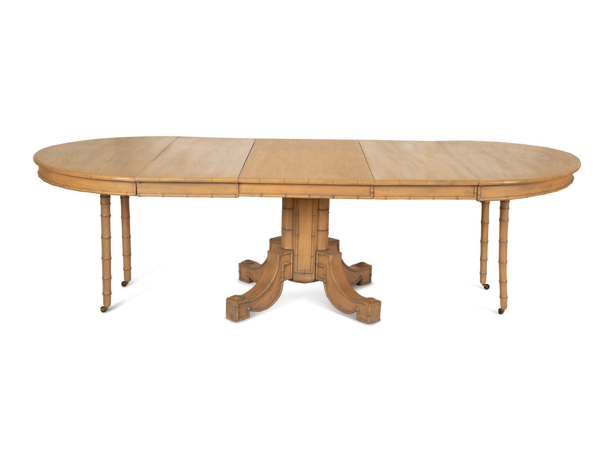 A Painted Pine Oval Dining Table with Faux Bamboo Carving — 20th Century