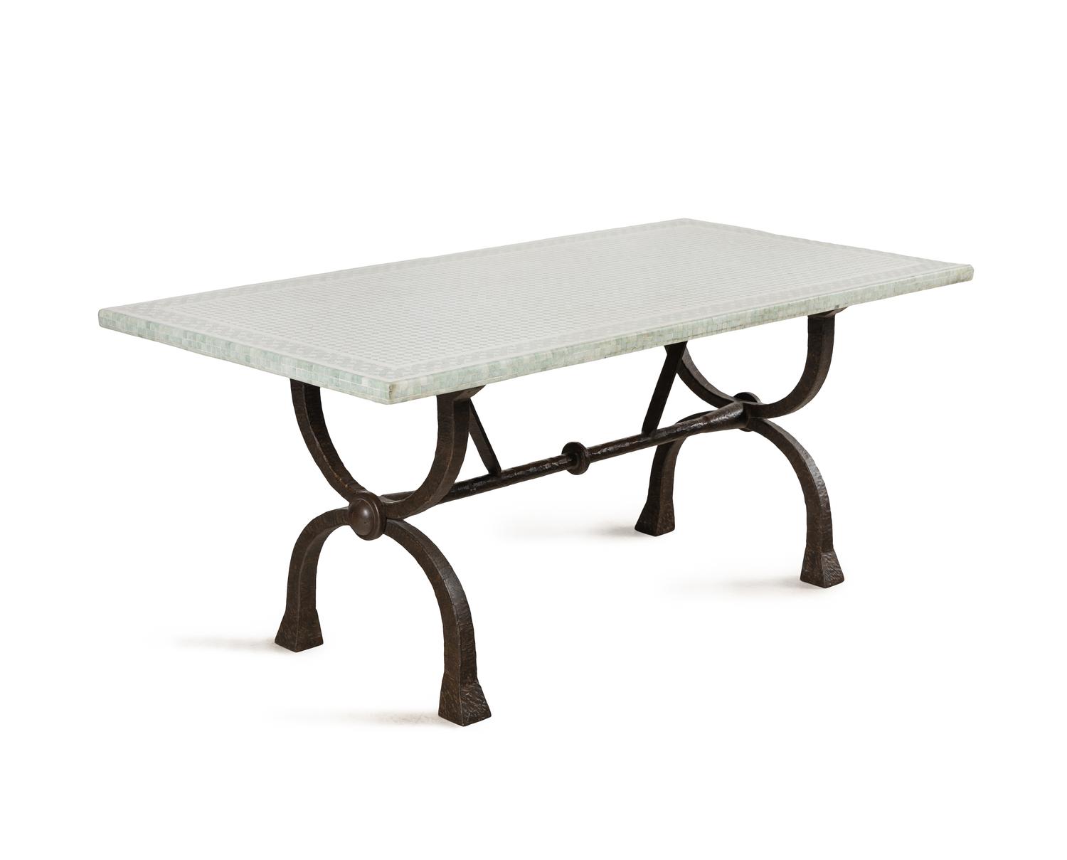 A Custom Roman Style Iron and Mosaic-Top Table