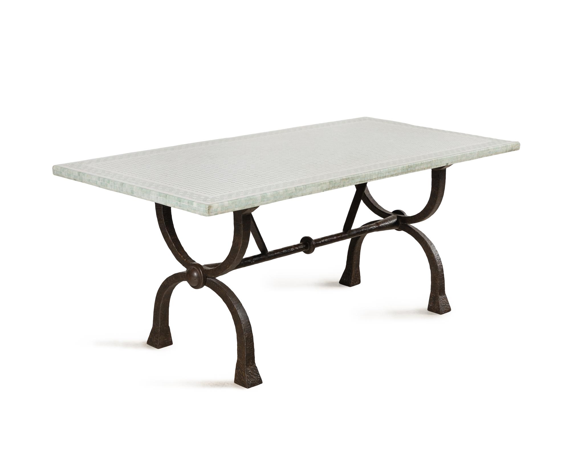 A Custom Roman Style Iron and Mosaic-Top Table