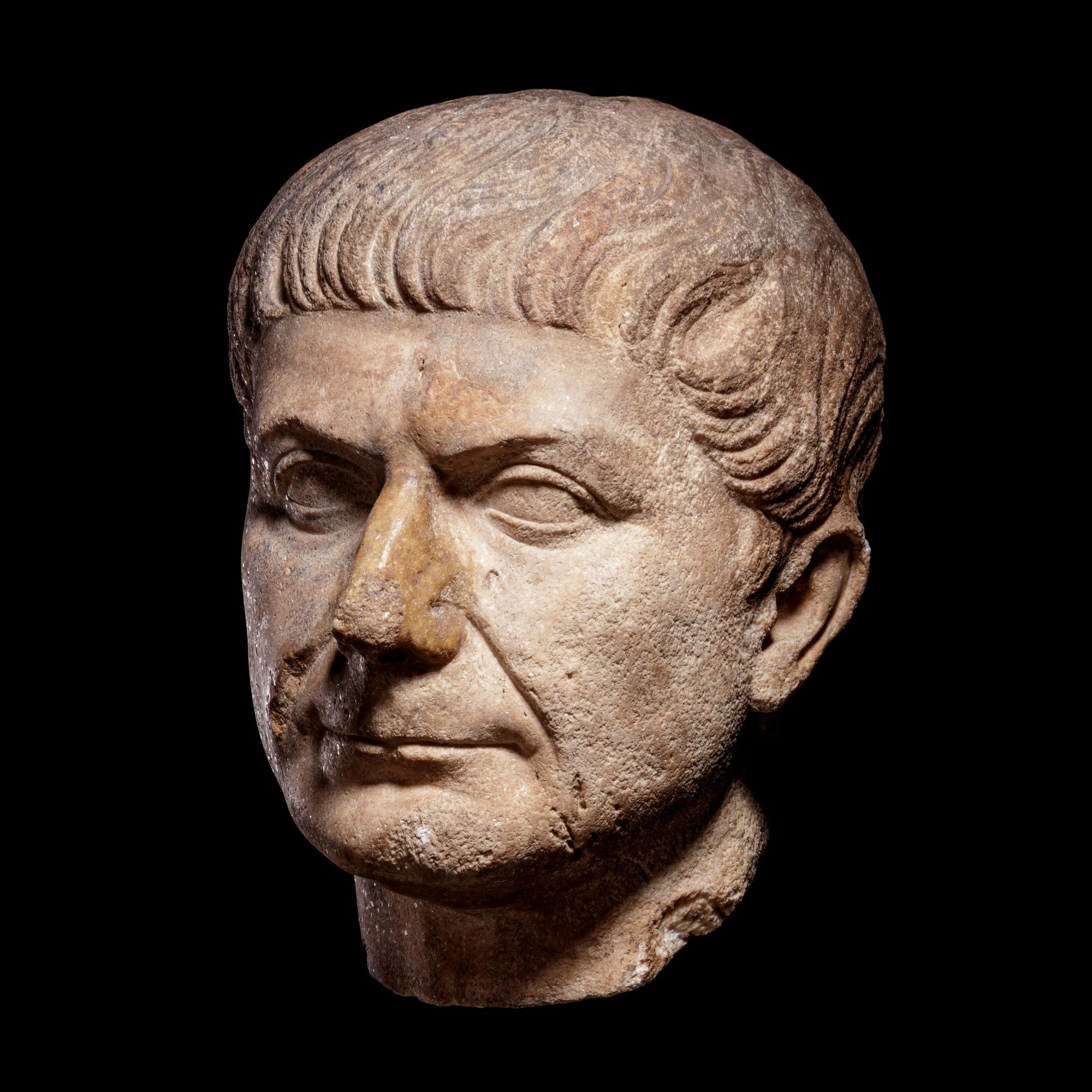 A Roman Marble Portrait Head of Emperor Trajan