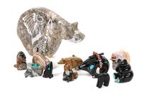 Ten Zuni Fetishes Height of largest 4 1/2 x width 7 inches.