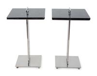 A Pair of Chrome Plated Steel Black Marble Top Side Tables — 20TH CENTURY