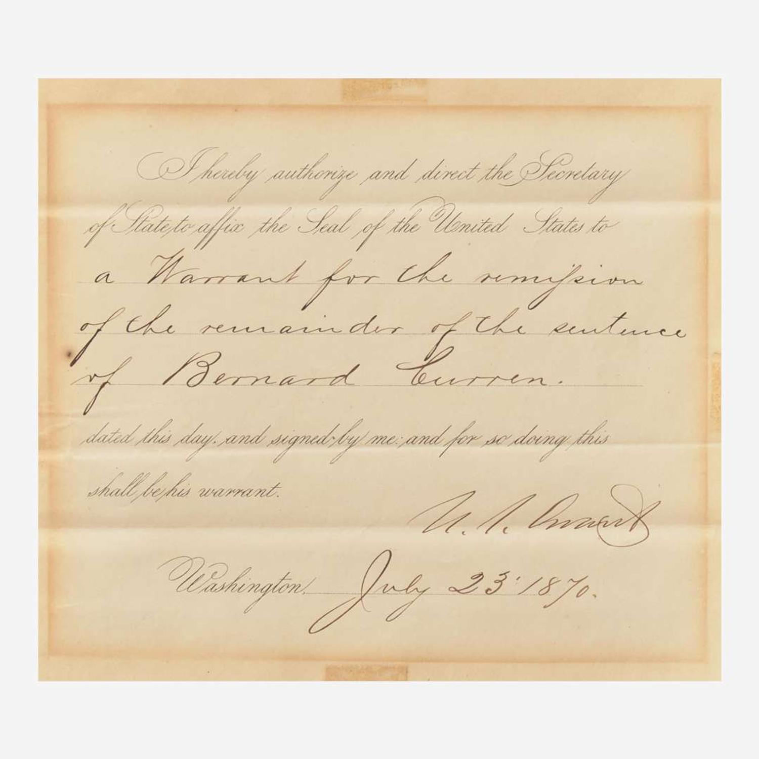 [Presidential] Grant, Ulysses S. Partially-Printed Document, signed