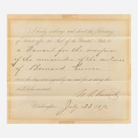 [Presidential] Grant, Ulysses S. Partially-Printed Document, signed