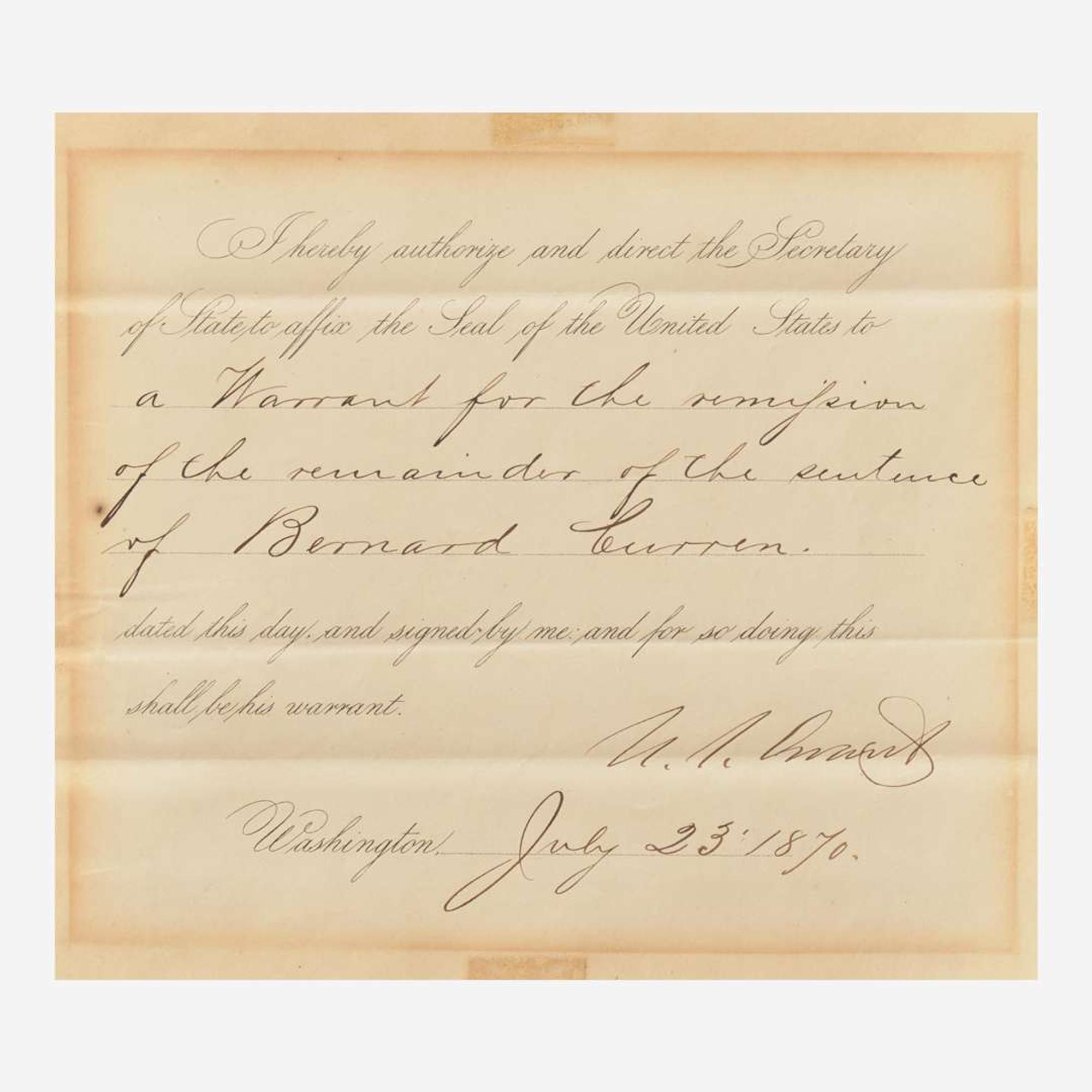 [Presidential] Grant, Ulysses S. Partially-Printed Document, signed