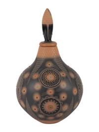 Black and Sienna Jar, with Turquoise, Coral, and Lapis Beads