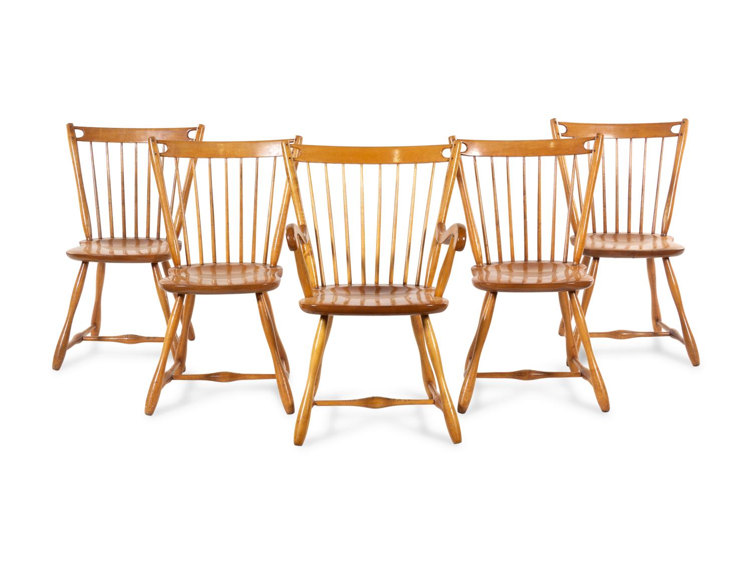 An American Maple Drop-Leaf Breakfast Table and Five Chairs