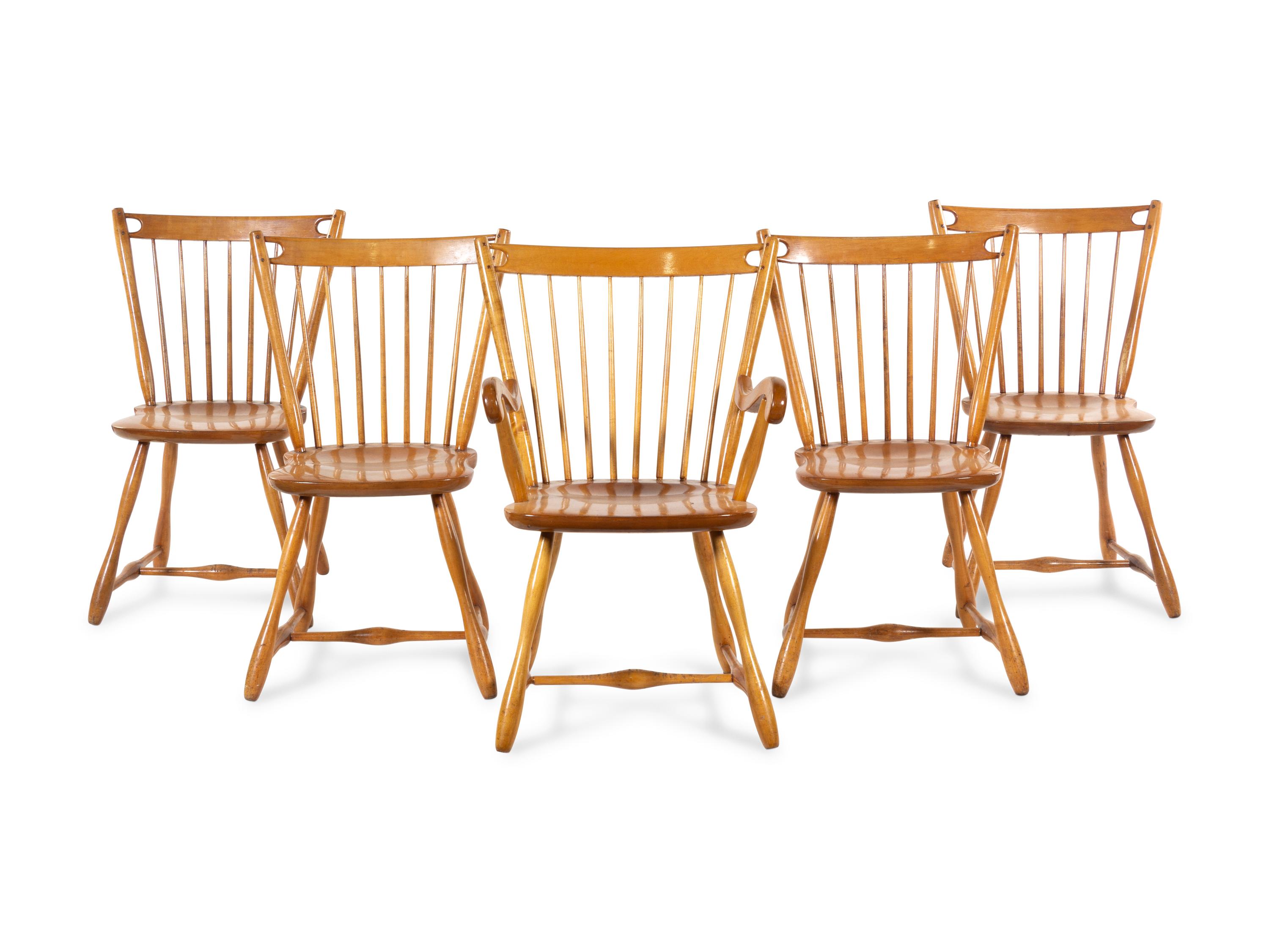 An American Maple Drop-Leaf Breakfast Table and Five Chairs