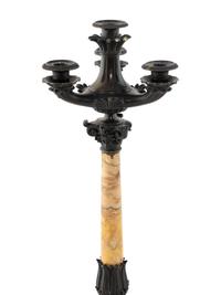A Pair of French Marble and Patinated Bronze Candelabra