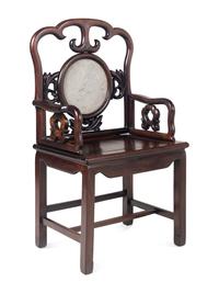 A Set of Four Chinese Marble Inset Zitan Armchairs