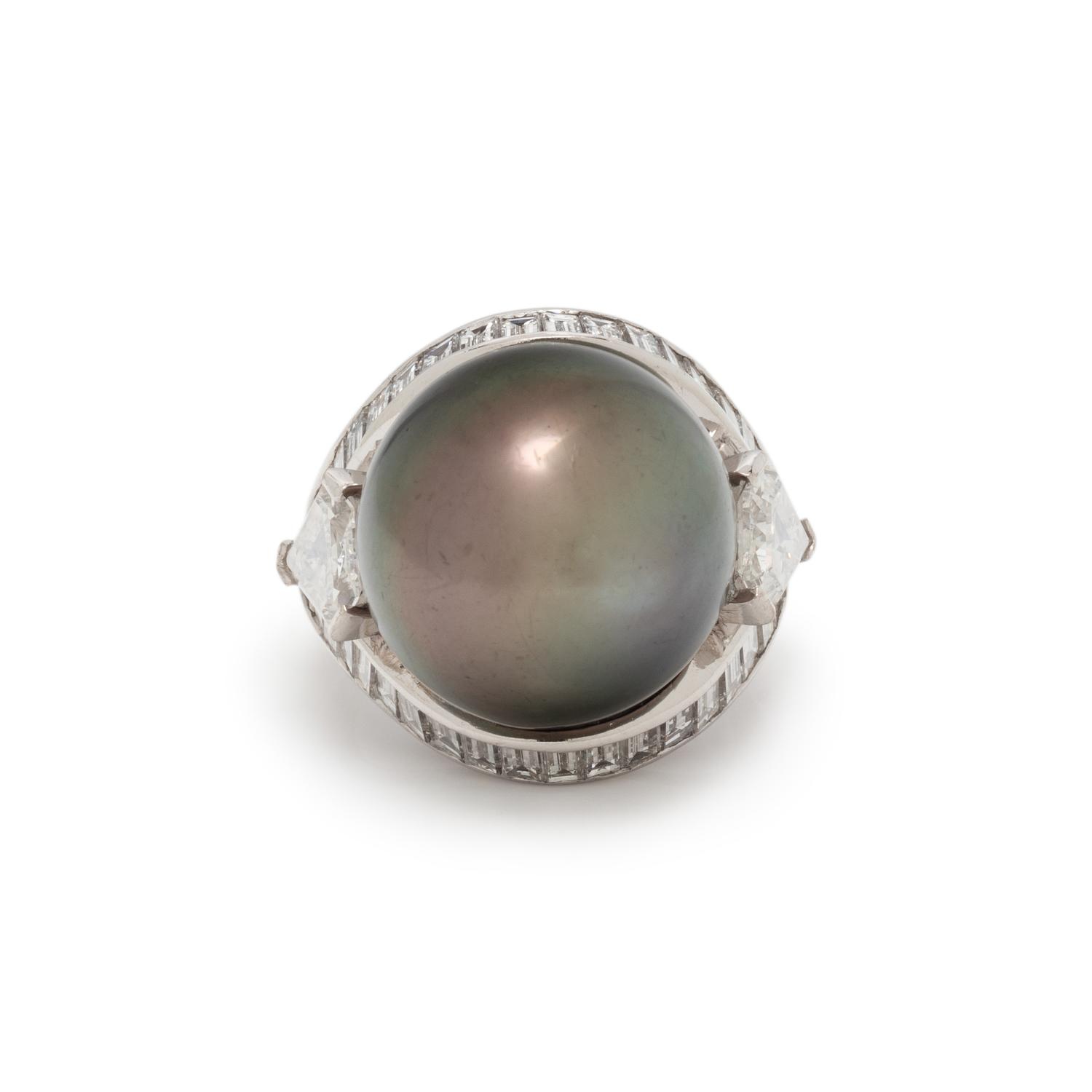 CULTURED PEARL AND DIAMOND RING