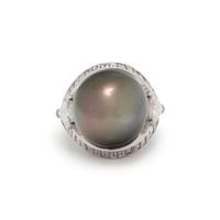 CULTURED PEARL AND DIAMOND RING