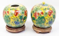 A Pair of Chinese Porcelain Ginger Jars Height 10 1/2 inches.