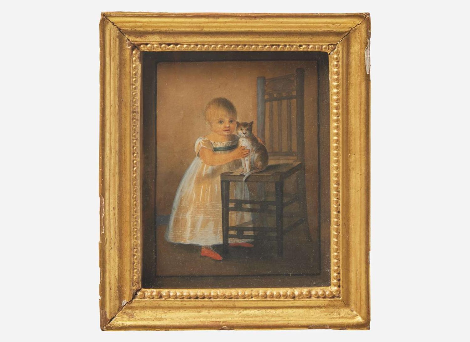 American or Continental School 19th century, Portrait of a Young Girl with Pet Cat