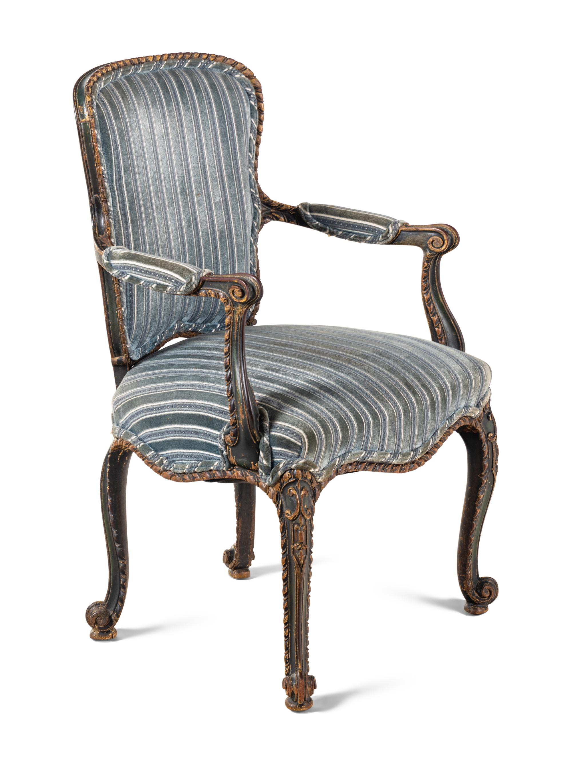 A George III Carved and Painted Mahogany Armchair