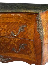 A Louis XV Style Gilt Metal Mounted Marquetry Marble-Top Commode