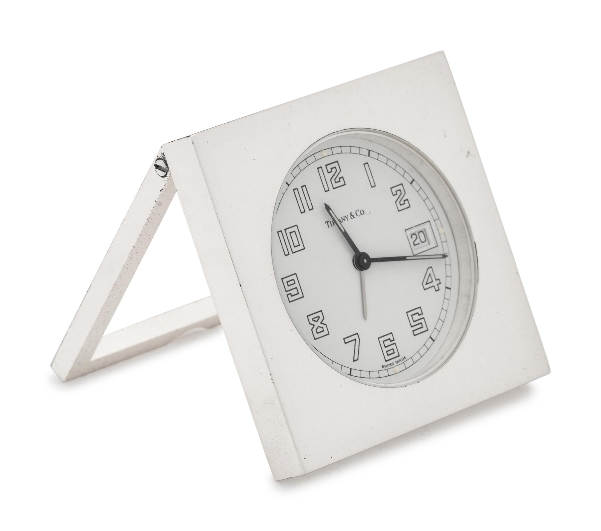 A Tiffany & Co. Chromed Metal Travel Clock