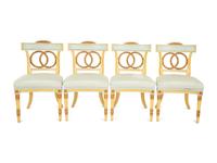 Eight Neoclassical Style Painted and Parcel Gilt Dining Chairs