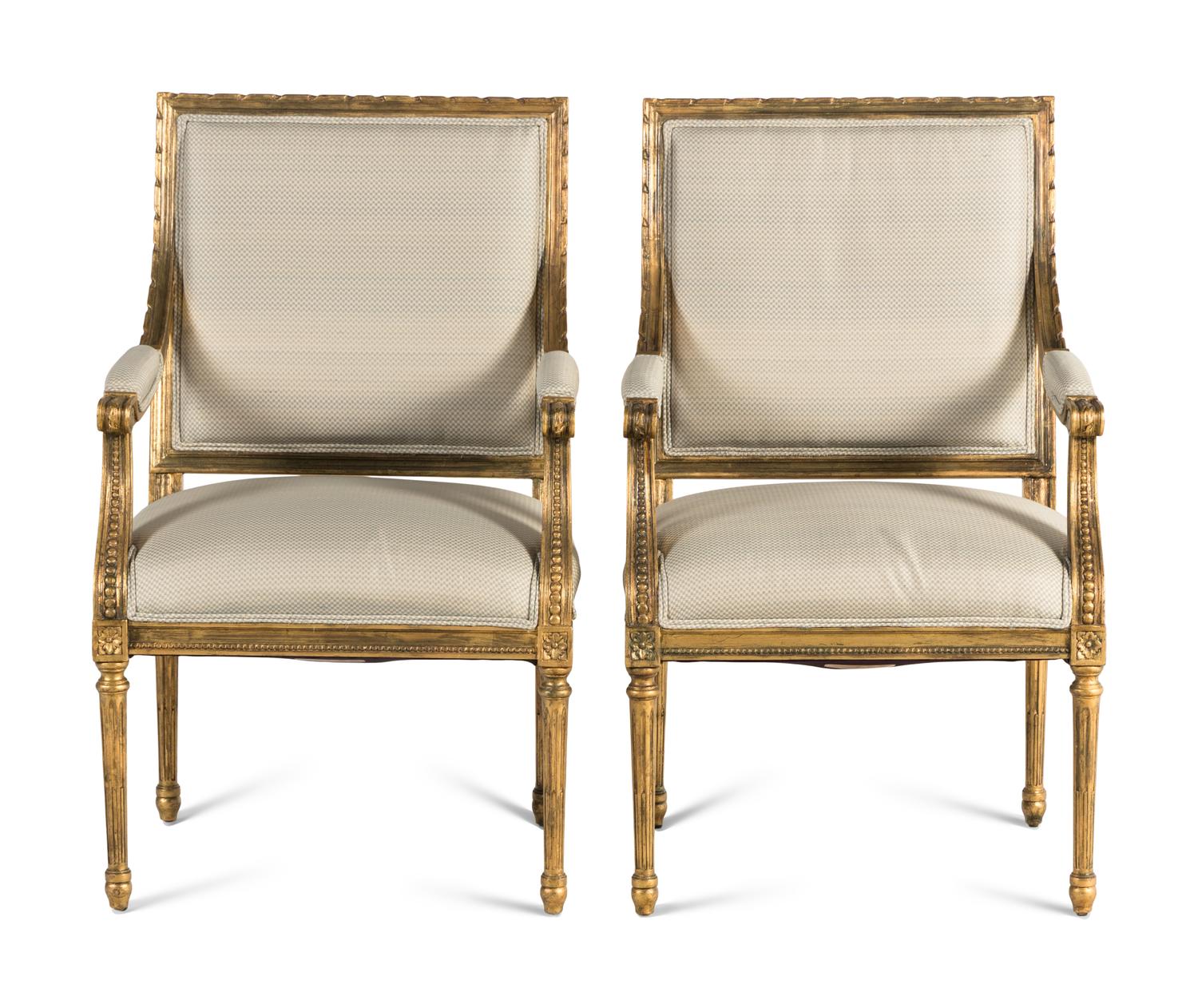 A Pair of Louis XVI Style Giltwood Fauteuils