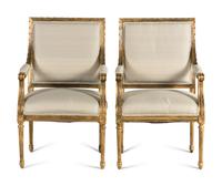 A Pair of Louis XVI Style Giltwood Fauteuils