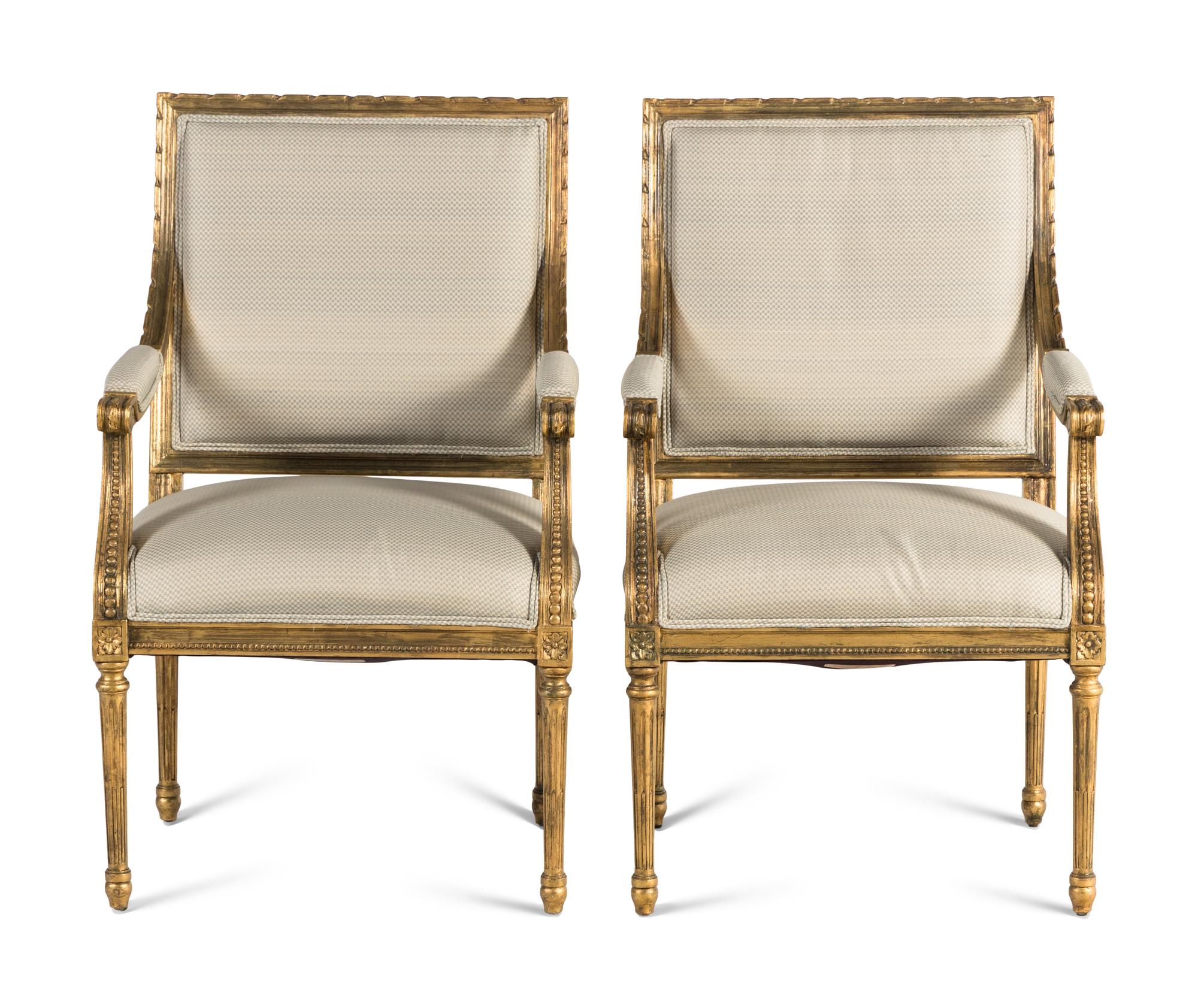A Pair of Louis XVI Style Giltwood Fauteuils