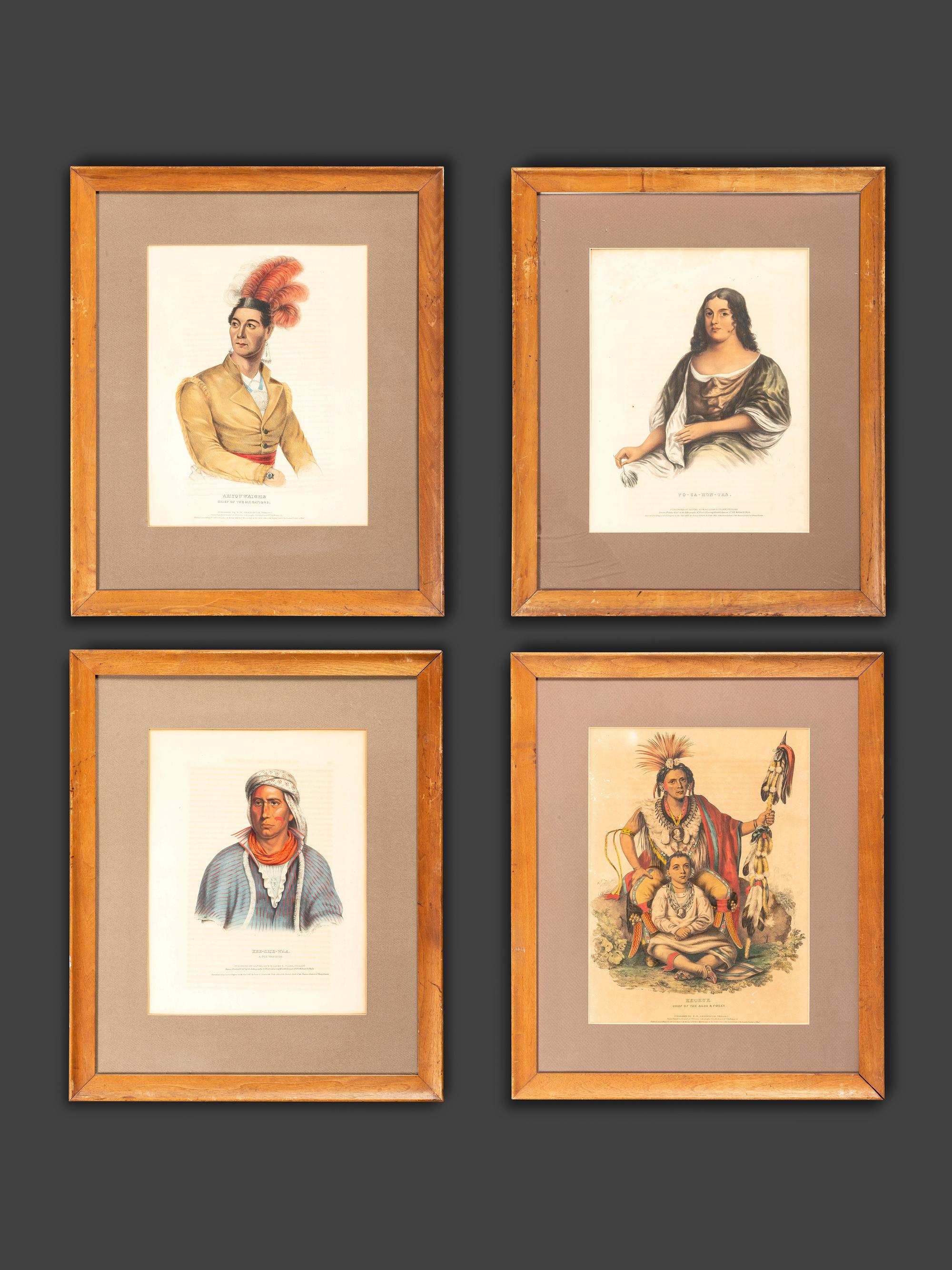 Four Hand-Colored Lithographs by McKenney and Hall