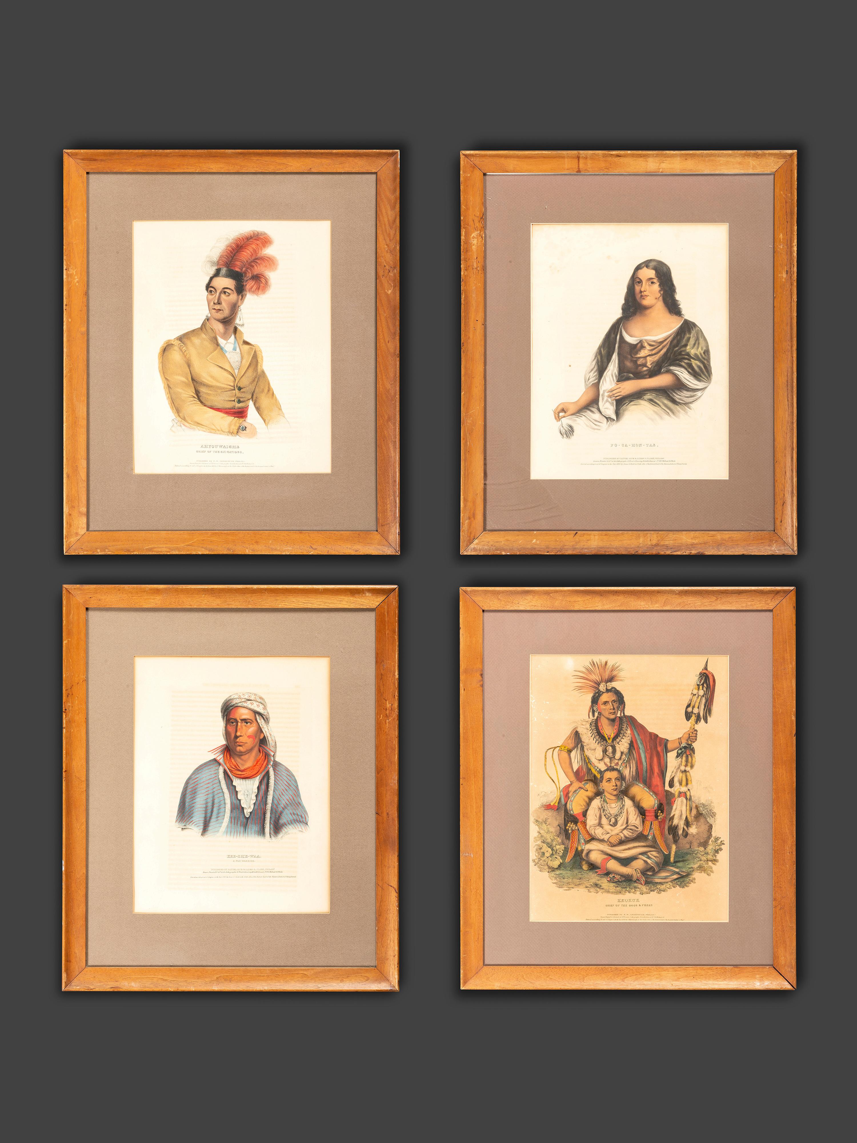 Four Hand-Colored Lithographs by McKenney and Hall