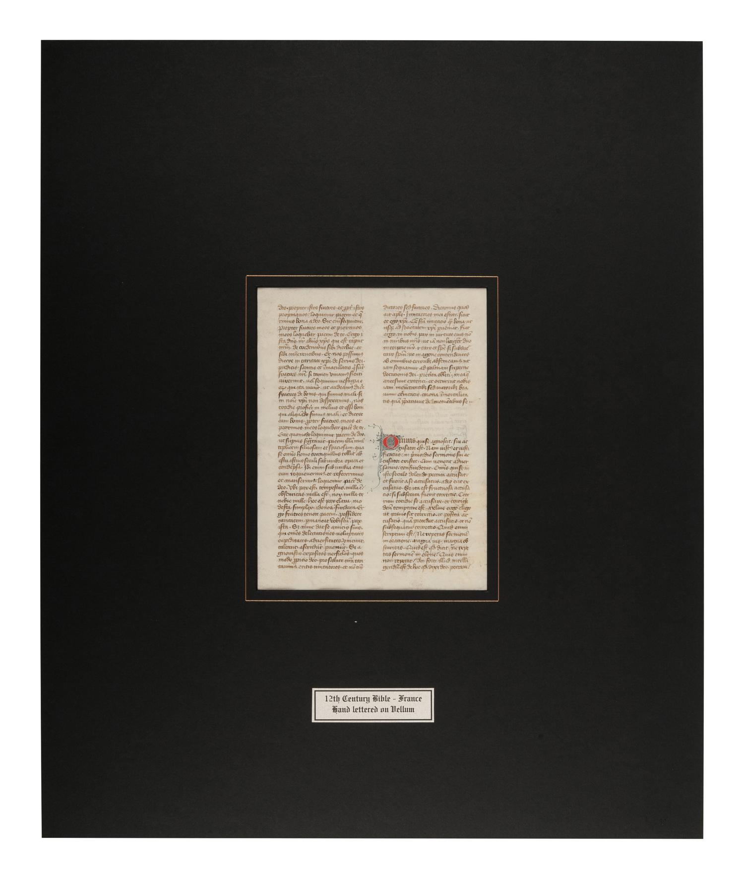 [MANUSCRIPT LEAF -- BIBLE]. One leaf on vellum, in Latin. France, ca 14th century.