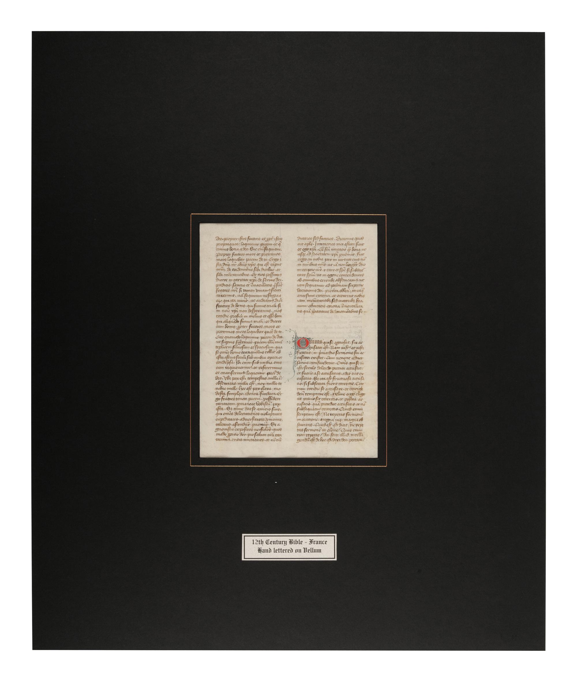 [MANUSCRIPT LEAF -- BIBLE]. One leaf on vellum, in Latin. France, ca 14th century.