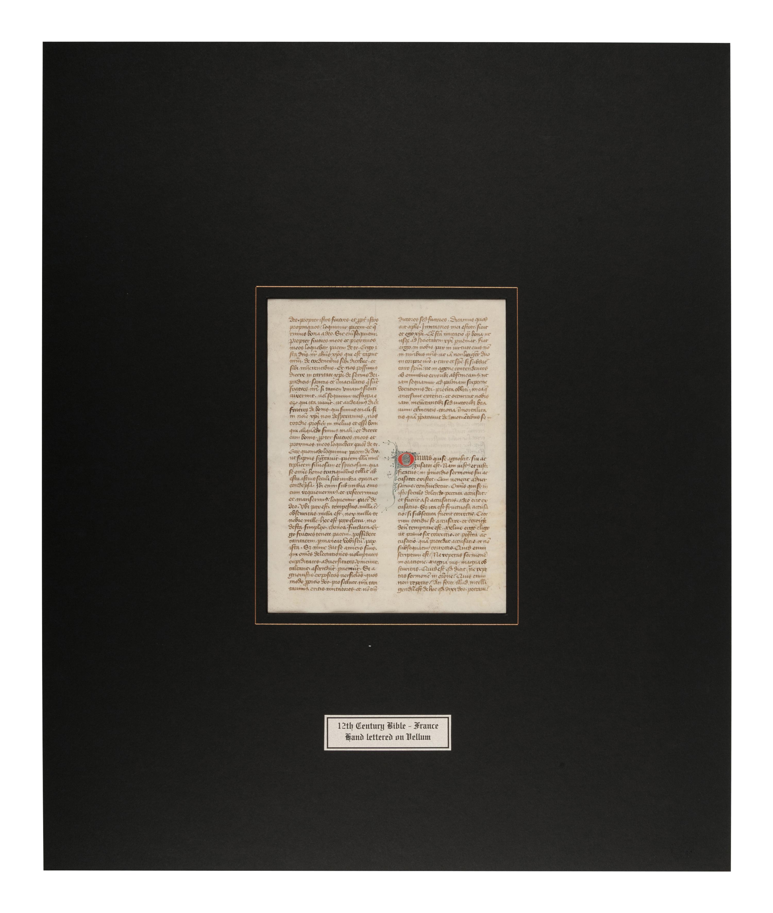 [MANUSCRIPT LEAF -- BIBLE]. One leaf on vellum, in Latin. France, ca 14th century.