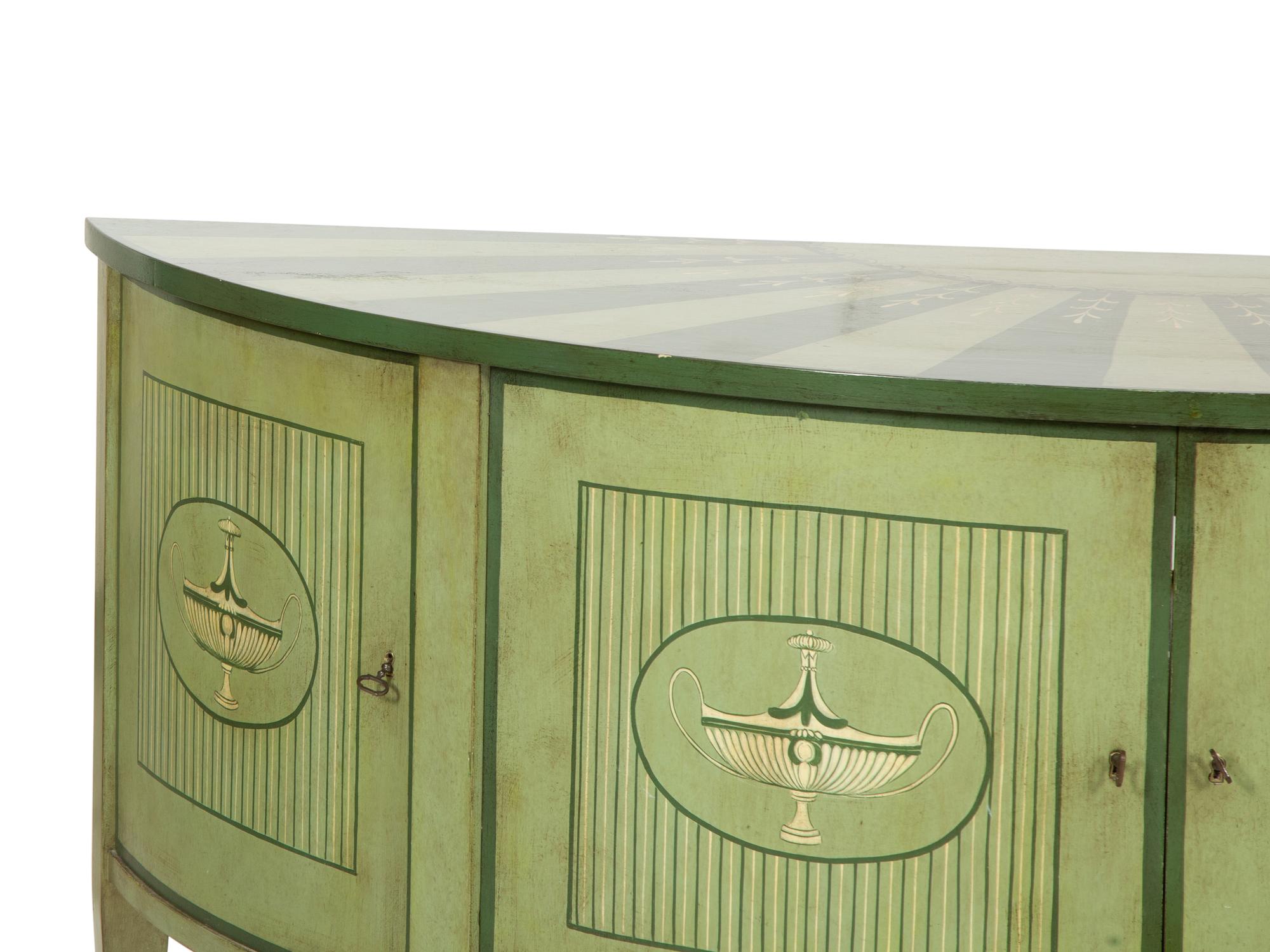 A Pair of Italian Neoclassical Style Painted Demilune Cabinets