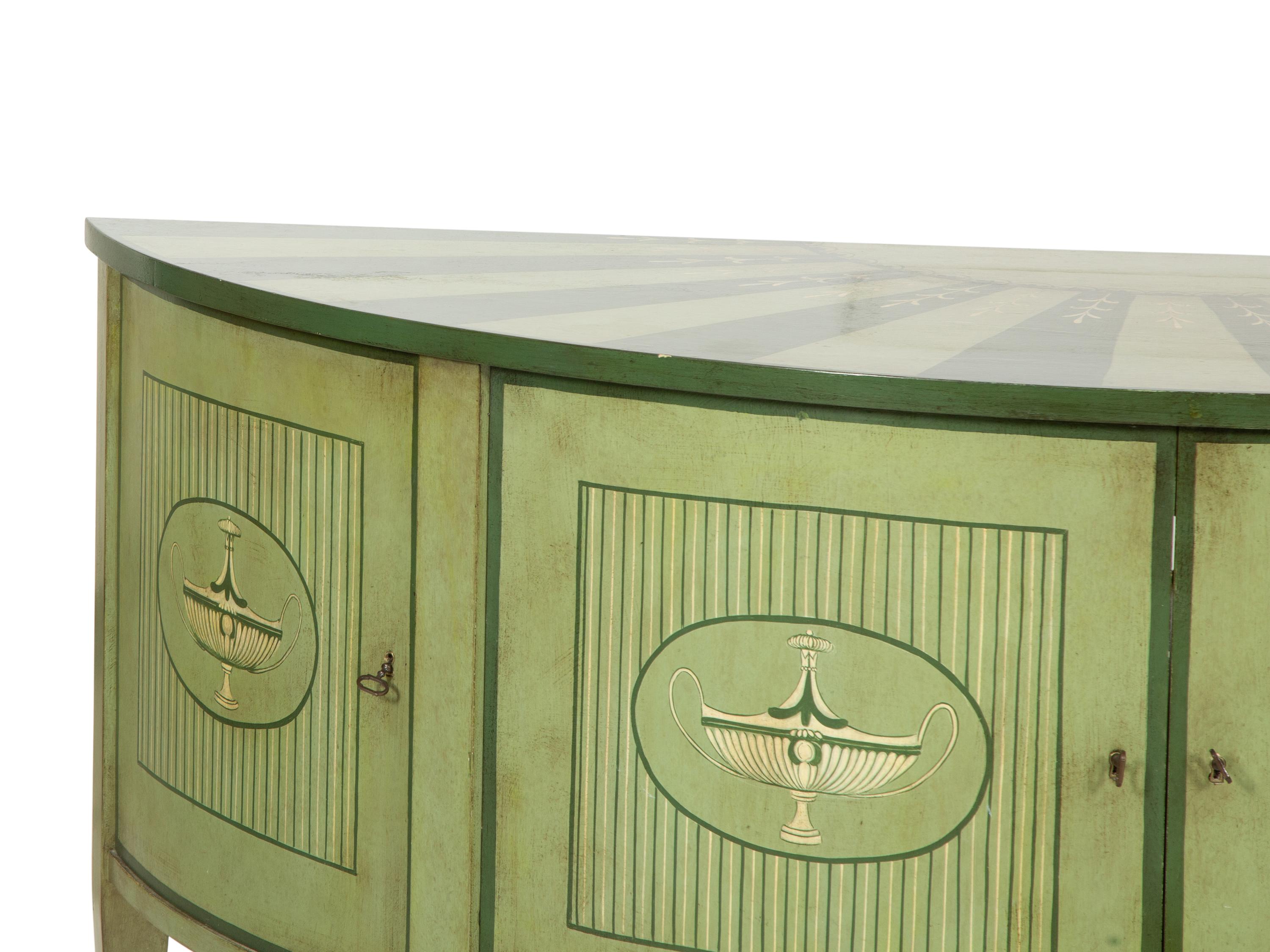 A Pair of Italian Neoclassical Style Painted Demilune Cabinets
