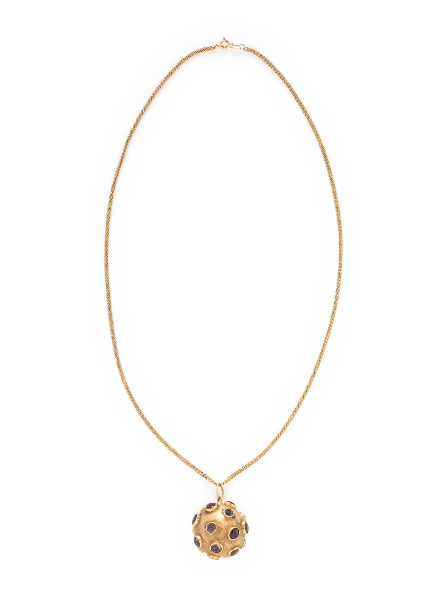 YELLOW GOLD AND MULTIGEM 'SPUTNIK' PENDANT AND CHAIN