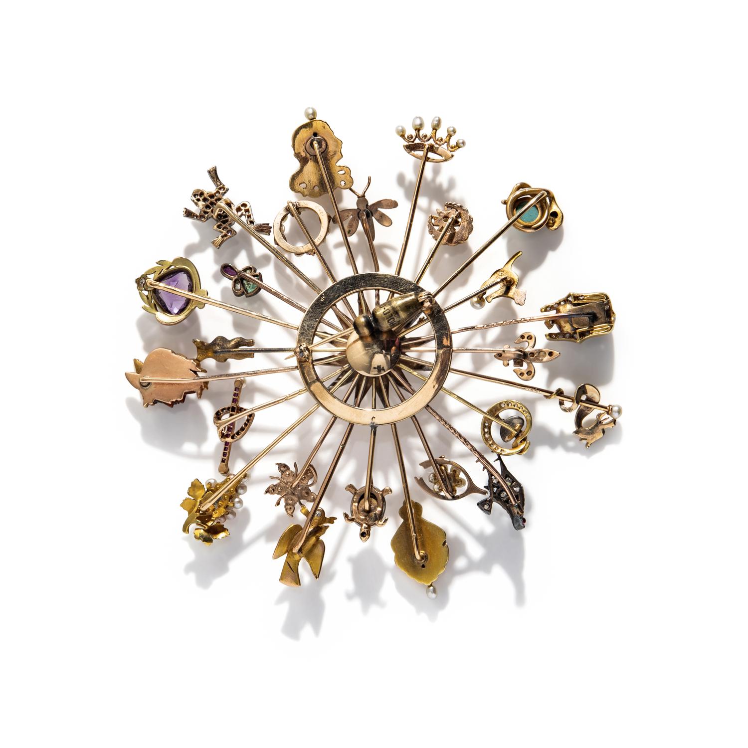 VICTORIAN, MULTIGEM STICK PIN BROOCH