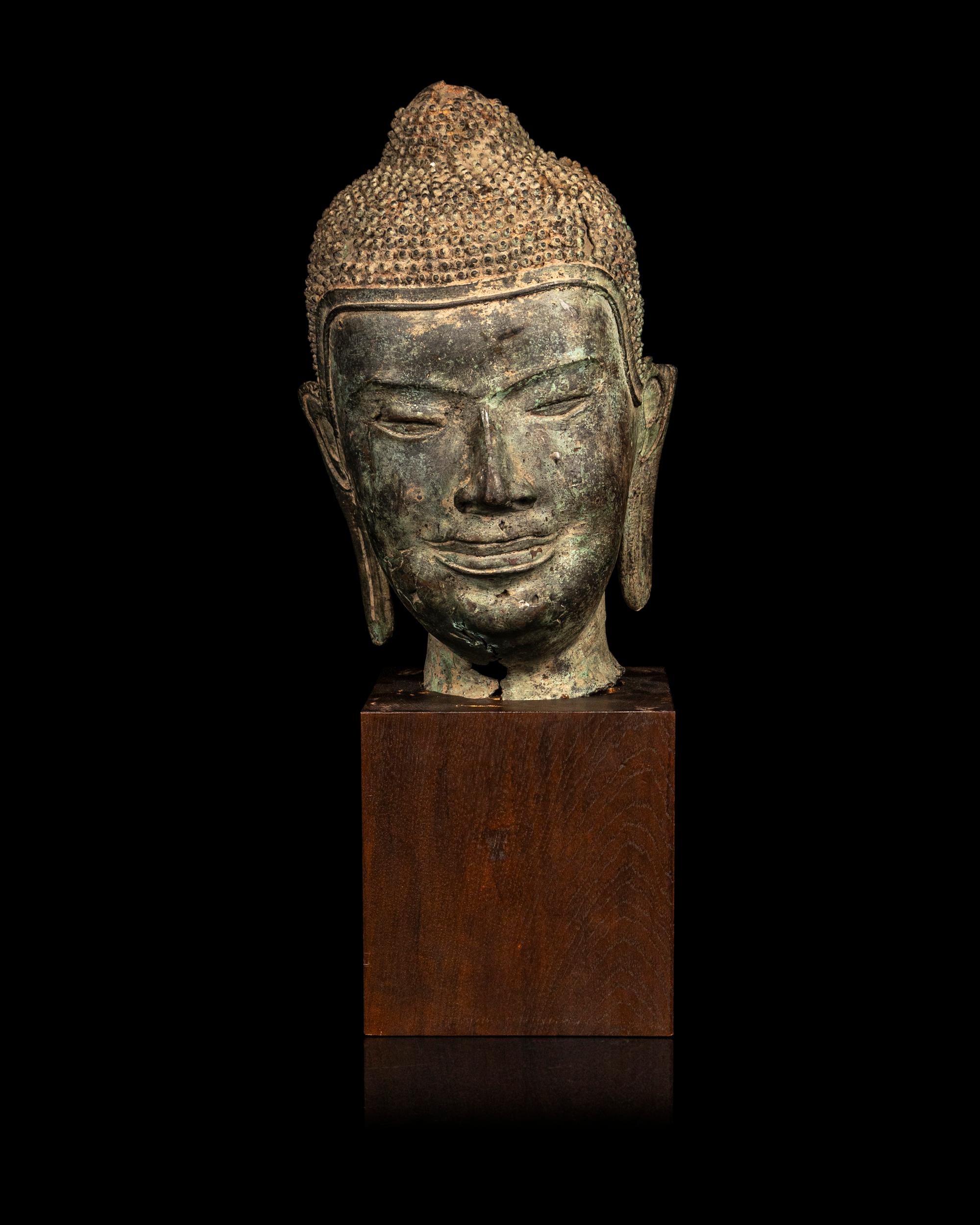 A Thai Bronze Head of Buddha